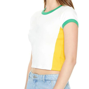 Hot Selling Custom Made Women's Black Short Sleeve Logo <b>Crop</b> Top with Raw Hem 100% Cotton Summer Breathable - Product Image 4