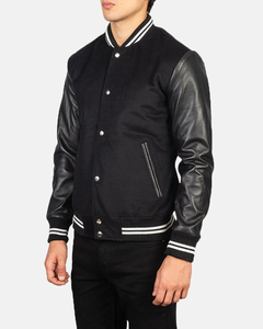 Veste de baseball personnalisée en gros avec logo, en polyester et laine, manches en cuir PU, veste universitaire noire en cuir PU pour homme - Product Image 2