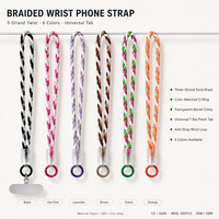 Dragonne courte pour téléphone 18 cm en polyester, cordon tressé à 3 brins, anneau porte-clés en alliage de zinc, anti-perte pour sac, unisexe, portable