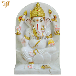 Pure White Marble Ganesh <b>Statue</b> 12 Inch with Arch Backdrop | Handcrafted Lord Ganesha Idol on Lotus Base | Premium Marble Ganpat - Product Image 2