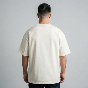 Men's Cream T Shirt Oversized Crew <b>Neck</b> Short Sleeve Casual Streetwear Cotton <b>Tshirt</b> Minimalist Fashion Top - Product Image 2