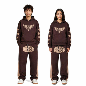 Conjunto Deportivo de Sudadera con Capucha Marrón para Hombre y Mujer, con Logotipo Personalizado, Ropa Deportiva Informal de Dos Piezas - Product Image 1