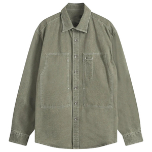 Camisa Casual de Algodón Twill Verde Oliva para Hombre, Manga Larga, Cuello Clásico, Estilo Workwear, Transpirable, Color Sólido, para Otoño - Product Image 3
