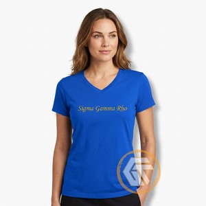 เสื้อยืดลำลองผู้หญิง Sigma Gamma Rho คอวี แขนสั้น ผ้าเจอร์ซีย์คอตตอน 100% แห้งเร็ว สีฟ้า สำหรับฤดูร้อน พิมพ์ลายโลโก้ตราสัญลักษณ์ - Product Image 3