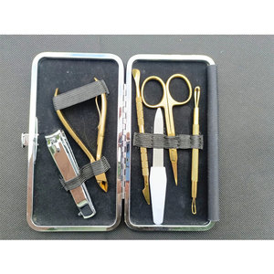 Kit de manucure et coupe-ongles de luxe, portable, 6 pièces/ensemble, en acier inoxydable, robuste, couleur or, étui/boîte pour adolescents - Product Image 5