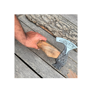 Hache Tomahawk artisanale avec manche en bois, tête en acier forgé, hache de survie, outil de découpe pour l'extérieur - Product Image 6