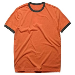 Camiseta de Manga Corta para Hombre, Color Naranja Sólido, con Ribete en Contraste en la Parte Delantera, Corte Regular, Diseño Casual de Cuello Redondo, Tejido de Punto, Secado Rápido - Product Image 5