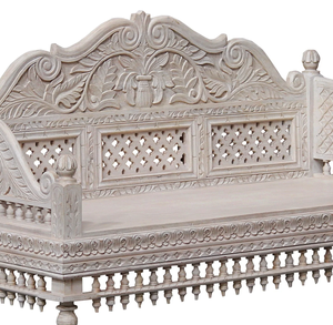 Traditional Solid <b>Wood</b> Three Seat <b>Sofa</b> With Carved Backrest And Spindle Legs For Living Room - Product Image 4