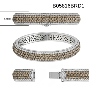 <b>Solid</b> 18k White <b>Gold</b> Natural Brown Champagne Genuine Diamond Wide Dome <b>Bangle</b> Full Pave Setting Luxury Statement Fine Jewelry - Product Image 5
