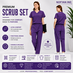 OEM Wholesale Custom Hospital Doctor Surgical Women Zip Neck Short Sleeve Top Double Layer Pocket Nurse Uniforms <b>Scrub</b> <b>Sets</b> - Product Image 1