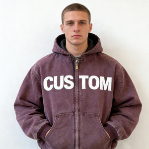 Sweat à capuche zippé oversize vintage bordeaux délavé personnalisé avec imprimé lettres pour homme – Confortable et décontracté style streetwear - Product Image 1