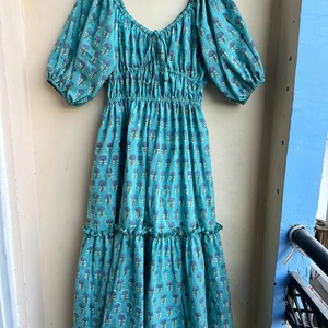 เดรสลำลองผู้หญิง ผ้าฝ้าย 100% คอรูปหัวใจ แต่งพู่และปักลาย ยาวแบบแม็กซี่ สำหรับฤดูร้อน สไตล์อินเดีย - Product Image 1