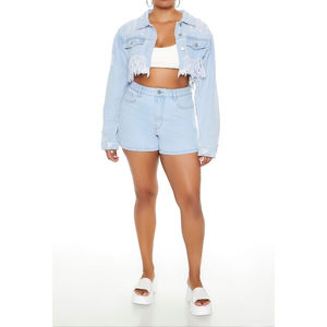 Conjunto de Chaqueta y Shorts de Mezclilla para Mujer, Corte Ajustado, Transpirable, Estilo Urbano, Servicio OEM, Precio Económico - Product Image 1