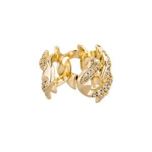 Gold Plated Cuban Thorn <b>Open</b> <b>Ring</b> Iced Out Zircon Link Band Hip Hop Jewelry for Men Women - Product Image 2