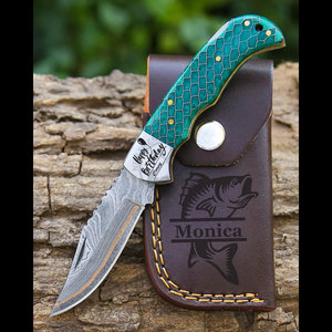 Personalized Copper Damascus Steel Honeycomb Bolster Handle Folding Pocket Knife-Multi-Functional Outdoor Camping Hunting Knife - Product Image 2