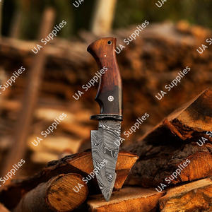 Couteau de camping à lame fixe en acier Damas fait main, manche en bois de rose, étui en cuir, qualité industrielle OEM ODM - Product Image 6