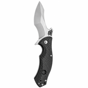 Navajas Plegables Recurvadas con Empuñadura de Patrón Tejido Negro, Hoja con Acabado Satinado, Protector de Dedos y Ranura para Cordón para Uso en Exteriores - Product Image 6