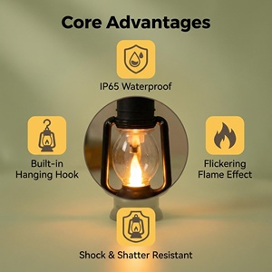 Guirlandes lumineuses <span class=keywords><strong>LED</strong></span> noires antiques, style lampe à huile vintage, lampes solaires de jardin suspendues pour jardin, patio, camping, décoration d'urgence - Product Image 3