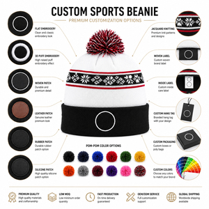 Gorros de Punto con Pompones para Deportes de Invierno, Personalizados OEM |   Gorros de Punto Acrílicos Personalizados con Impresión de Goma en Relieve para Equipos Unisex Adultos - Product Image 4