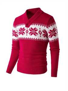 Pull tricoté personnalisé pour homme, motif flocon de neige, rouge et blanc, style Fair Isle, pour les fêtes, chaud pour l'hiver, pull de Noël, vente en gros, OEM, hauts - Product Image 2