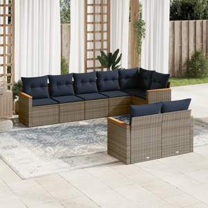 Set Divano da Giardino in Polyrattan Grigio a 8 Pezzi con Cuscini - Collezione Arredamento Patio - Product Image 1