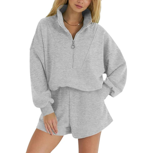 Conjunto de Sudadera con Capucha y Pantalones Cortos para Mujer, 100% Algodón, Personalizado al por Mayor, Conjunto de Dos Piezas - Product Image 1