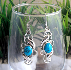 Wholesale Natural Turquoise <b>Earrings</b> 925 Sterling <b>Silver</b> Handmade Turquoise <b>Dangle</b> <b>Earrings</b> Vintage Gemstone Jewelry for Women - Product Image 3
