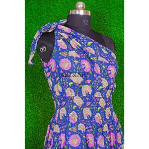 Robe midi moulante sexy à imprimé floral multicolore 100% coton respirant, à une épaule avec bouton, pour femme, décontractée, tendance, très vendue - Product Image 3