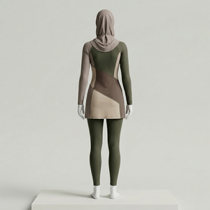 Traje de Baño de Dos Piezas REDDITO para Mujer, Burkini Modesto con Bloques de Color, Cuello Alto, Elástico, de Secado Rápido, Anti-UV, Pantalones de Cintura Alta y Corte Alto - Product Image 2