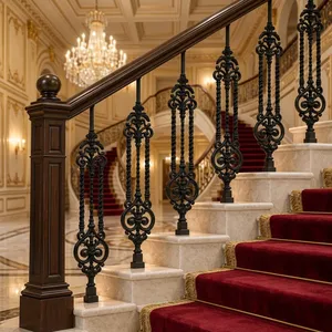 Panneau de rampe d'escalier en fer forgé orné, décorations en volutes, meneaux et balustres métalliques décoratifs pour rénovation d'escalier intérieur - Product Image 3