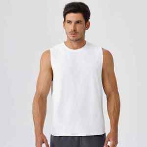 เสื้อกล้ามออกกำลังกายผู้ชายผ้าฝ้ายสีขาวดำคุณภาพสูงแฟชั่นสำหรับฟิตเนสและเพาะกาย รับผลิตแบบ OEM พร้อมสกรีนโลโก้ตามสั่ง - Product Image 5