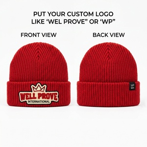 Gorro de Punto Acrílico 100% Premium de Marca Personalizada, 300 GSM, con Parche Bordado Personalizado, Azul, con Puño Elástico, Unisex, para Invierno - Product Image 3