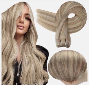Extensiones de Cabello Humano Rubio Platino Largo y Liso, Juego Completo para Cabeza, 100% Densidad, Cabello Remy, Tamaño Personalizable - Product Image 1