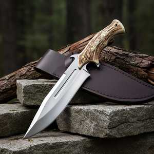 SHARP POINT TRADES Damascus Steel Utility Knife Trailing Point Blade Wood Handle Cowhide Sheath 6.7 Overall Length DIY Grade - Product Image 6