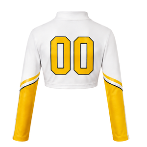 Maillot de cheerleading sublimé jaune vif et blanc à manches longues – Tenue de sport d'équipe pour entraînement, performance et compétition - Product Image 2