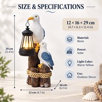 Lanterne suspendue en forme de mouette pour maison de plage, statue de jardin décorative nocturne, statue d'animaux avec lumière solaire chaude décorative