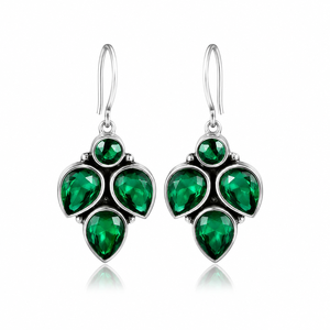 Boucles d'oreilles pendantes tendance en argent oxydé plaqué antique, forme goutte d'eau, style bohème, avec pierres précieuses, pour femme, faites à la main, vente en gros - Product Image 1