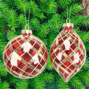 Adorno Navideño Único para Año Nuevo, Bola de Cristal Transparente Roja Brillante de 100 mm de Diámetro con Franjas de Mosaico, Adorno en Forma de Cebolla - Product Image 1