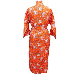Robe Kimono 100% Coton Dessinée à la Main, Peignoir Imprimé Numérique Floral, Col en V, Fermeture à Ceinture, Longueur Complète, Séchage Rapide pour Demoiselle d'Honneur - Product Image 6