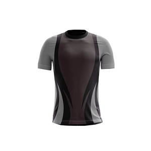 Maillot de football pour homme noir et gris à blocs de couleur, col rond, manches courtes, anti-humidité, ajusté, en polyester - Product Image 1