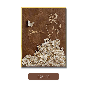 Peinture décorative murale en bois 3D à thème floral Eternal Love, art contemporain, impression avec cadre doré, modèle OEM/ODM BR3-11 - Product Image 6