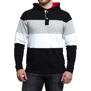 Camiseta de punto casual para hombre con capucha, manga corta, 100% algodón, teñido anudado, bloques de color, ribete en contraste, corte regular, anti-bolitas - Product Image 2