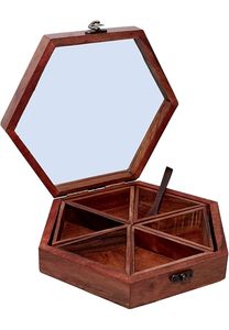 Handcrafted Eco-Friendly Brown Natural Square Wooden Spice Nut <b>Grinder</b> Dishwasher Safe Glass Lid 16 Containers Kitchen <b>Herb</b> - Product Image 3