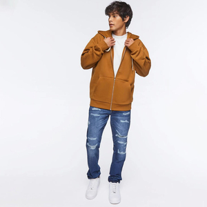 เสื้อฮู้ดดี้ผู้ชายทรงโอเวอร์ไซส์ ดีไซน์เรียบง่าย สวมใส่สบาย ผ้าฝ้ายฟลีซเนื้อนุ่ม ซิปยาวเต็มตัว ทรงหลวม สไตล์สตรีทแวร์ - Product Image 4