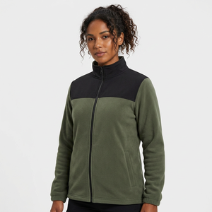 Chaqueta Unisex de Forro Polar Sólido con Cuello Alto y Cremallera, para Uso Formal en Invierno y Actividades al Aire Libre, Corte Regular, Verde y Negro en la Parte Delantera - Product Image 3