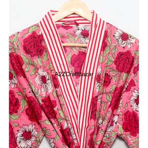 Bata Kimono Ecológica 100% Algodón Puro Lavable con Estampado Floral para Dama de Honor, Ropa de Dormir de Verano Suave y Elegante - Product Image 4
