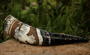 Corne à boire Viking sculptée antique, polie, pour les fêtes, corne à boire Viking d'Inde - Product Image 4