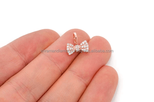 Unisex Children's Trendy 14K <b>Solid</b> <b>Gold</b> Necklace Lab Grown Diamond Charm <b>Pendant</b> Iced Graceful Bowtie Design Custom Fine Jewelry - Product Image 5