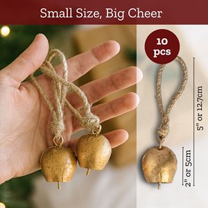 Juego de 10 Campanas Rústicas Navideñas Hechas a Mano, Campanas de Metal para Colgar, Adornos Vintage para Árboles, Decoraciones Doradas Estilo Granja, Venta al Por Mayor - Product Image 3