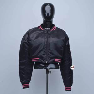 Satin Bomber <b>Jacket</b> <b>Pink</b> Trim Full Sleeve Zipper Closure Leopard Pattern Turn-down Collar Regular Winter - Product Image 6